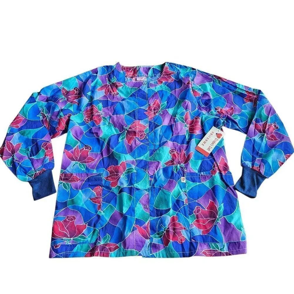 Vintage Christina's craft Sz L multicolor floral  long sleeve nurse scrubs new